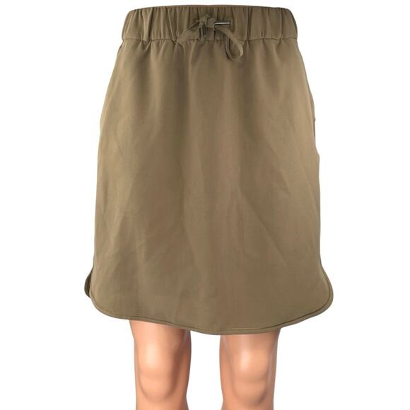 Lululemon On The Fly Olive Green Drawstring Elastic High Waist Mini Skirt Size 4 - Picture 1 of 5